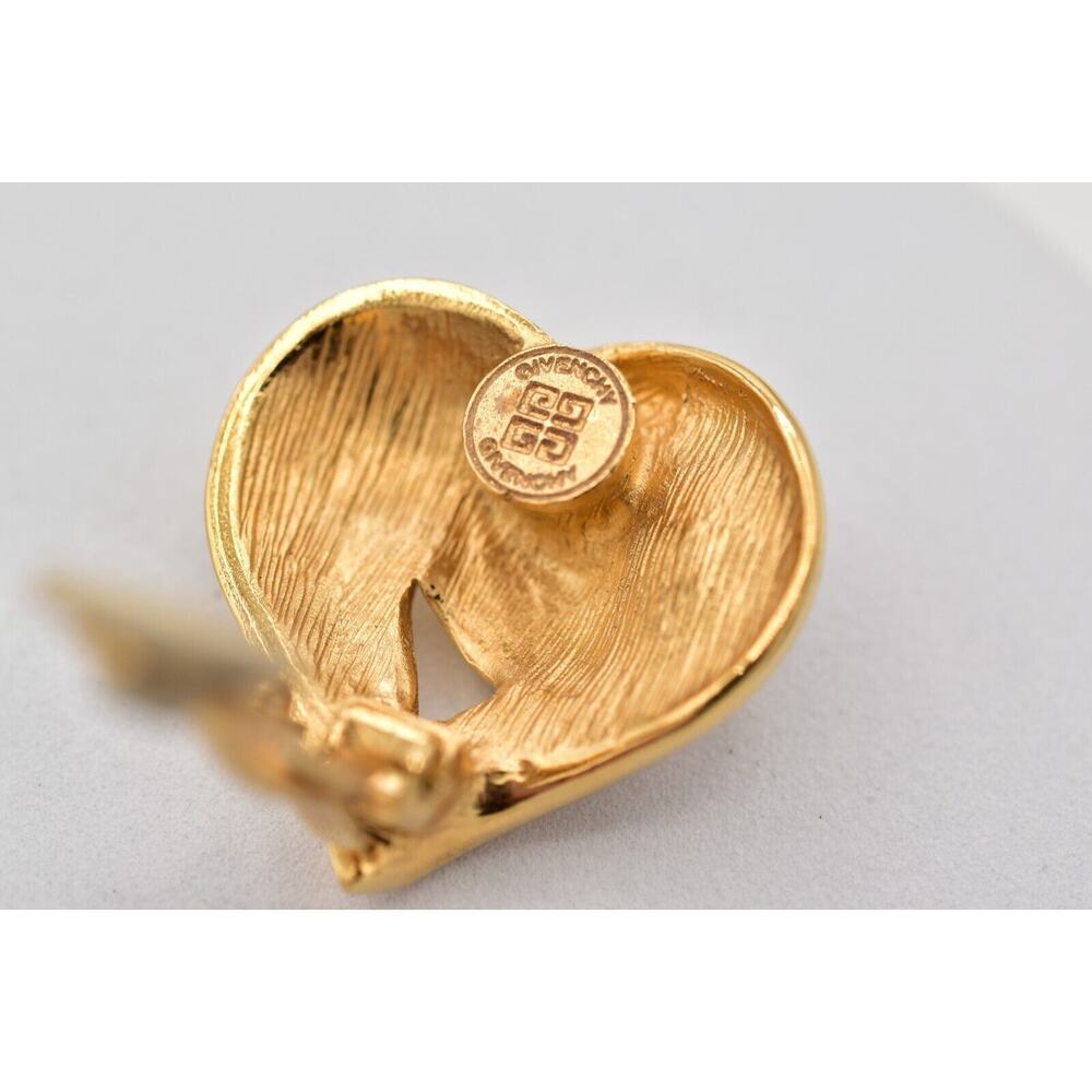 Givenchy Vintage Crystal Heart Clip On Earrings Gold Chunky Signed 1980s BinAZ - Picture 11 of 12
